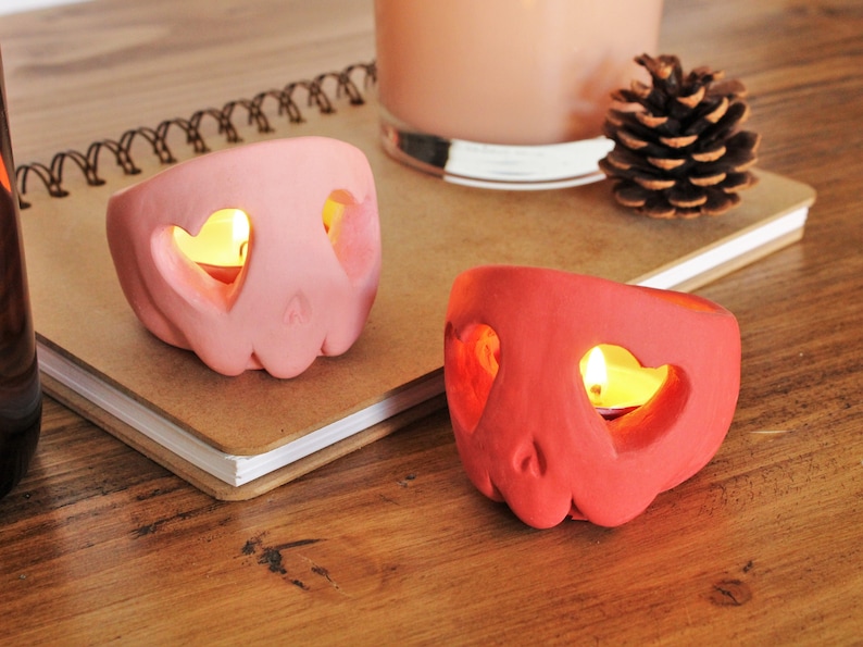 Skull Heart Eyes Candle Holder Tealight Gift Valentines Decoration image 1