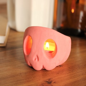 Skull Candle Holder Custom Colour Tealight Gift Halloween Decoration Pink