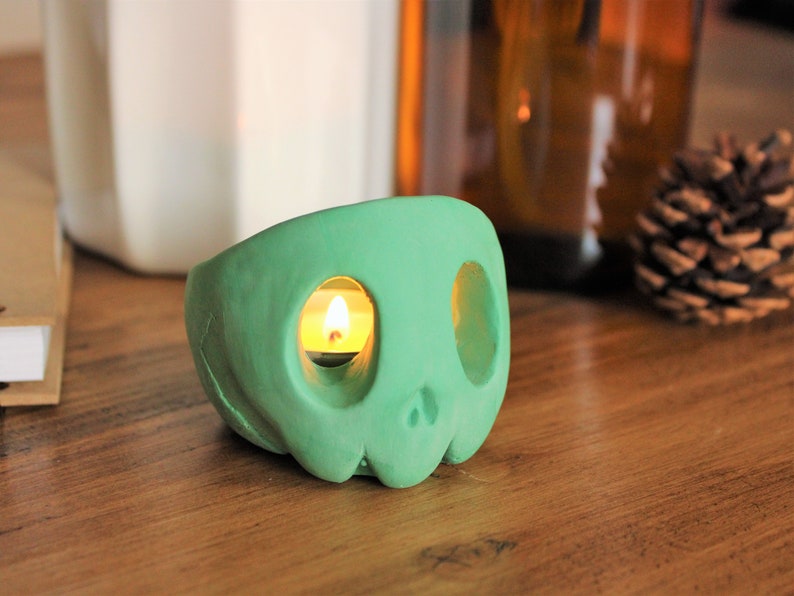 Skull Candle Holder Custom Colour Tealight Gift Halloween Decoration Cyan
