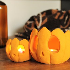 Large Pumpkin Tealight Holder | Duo Candle | Halloween Decoration