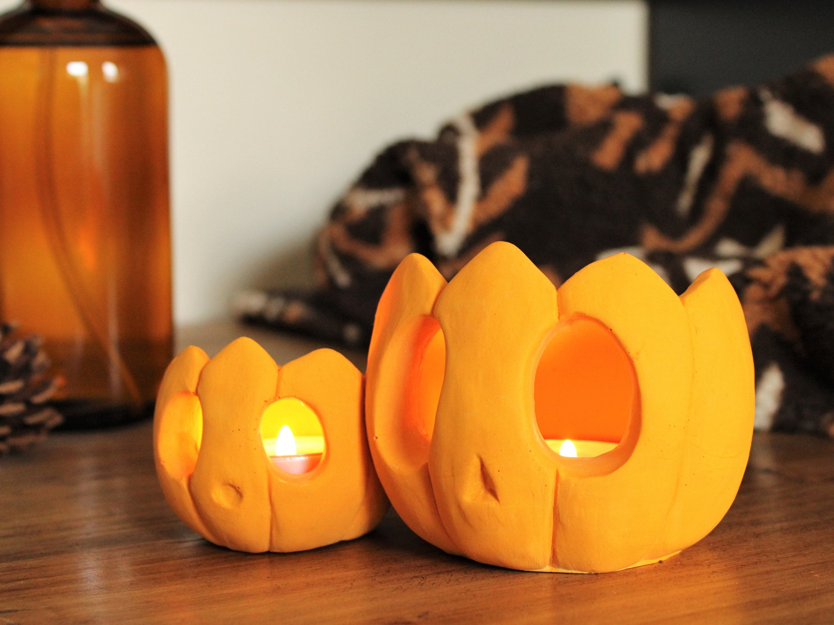Large Pumpkin Tealight Holder | Duo Candle Halloween Decoration