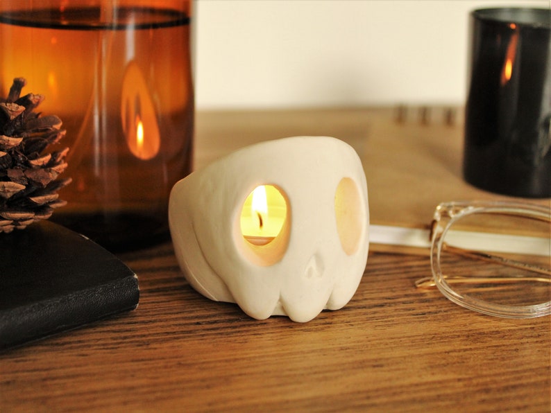 Skull Candle Holder Set Tealight Gift Halloween Decoration image 7