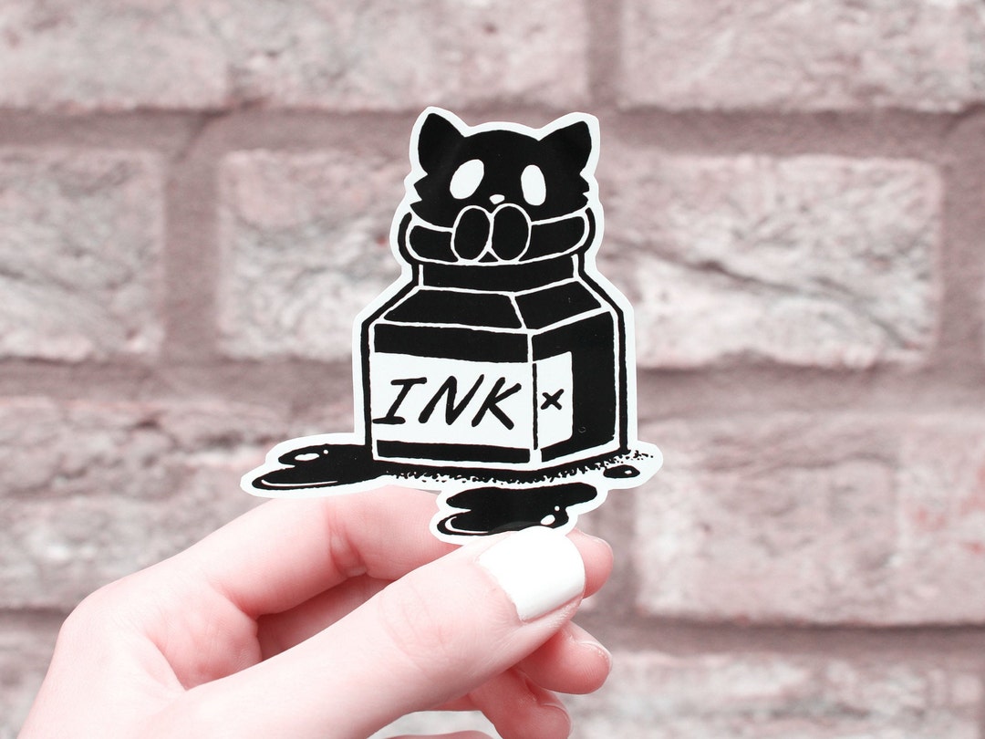 Ink Bottle Cat | Vinyl Waterproof Sticker | Gloss Finish | Gothic Ink ...