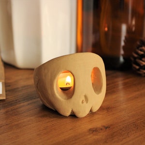 Skull Candle Holder Custom Colour Tealight Gift Halloween Decoration Beige