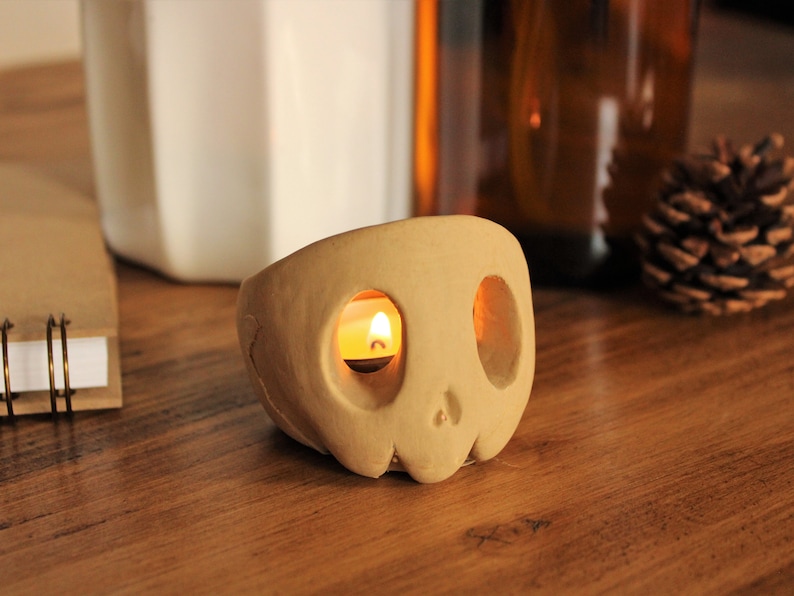 Skull Candle Holder Custom Colour Tealight Gift Halloween Decoration Beige