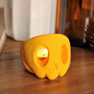 Skull Candle Holder Custom Colour Tealight Gift Halloween Decoration Yellow