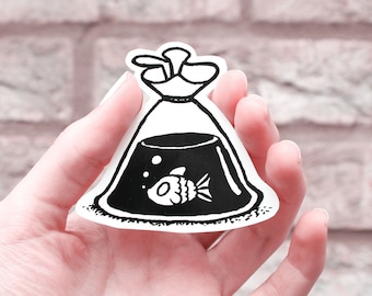 Fish in a Bag | Prize | Vinyl Waterproof Sticker | Gloss Finish | Gothic Ink |