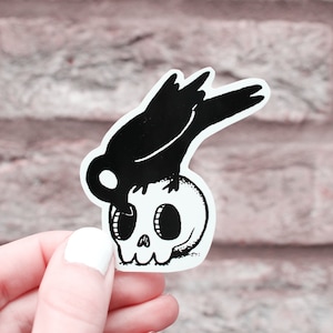 Skull & Crow Sticker | Vinyl Waterproof Sticker | Gloss Finish | Gothic Ink |