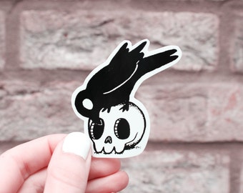 Skull & Crow Sticker | Vinyl Waterproof Sticker | Gloss Finish | Gothic Ink |