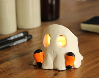 Handmade Ghost Tealight Holder | Halloween Candle Decor