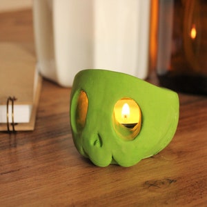 Skull Candle Holder Custom Colour Tealight Gift Halloween Decoration Green