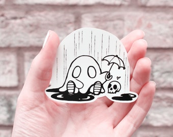 Ghost & Skull Umbrella| Vinyl Waterproof Sticker | Gloss Finish | Gothic Cute Ink |