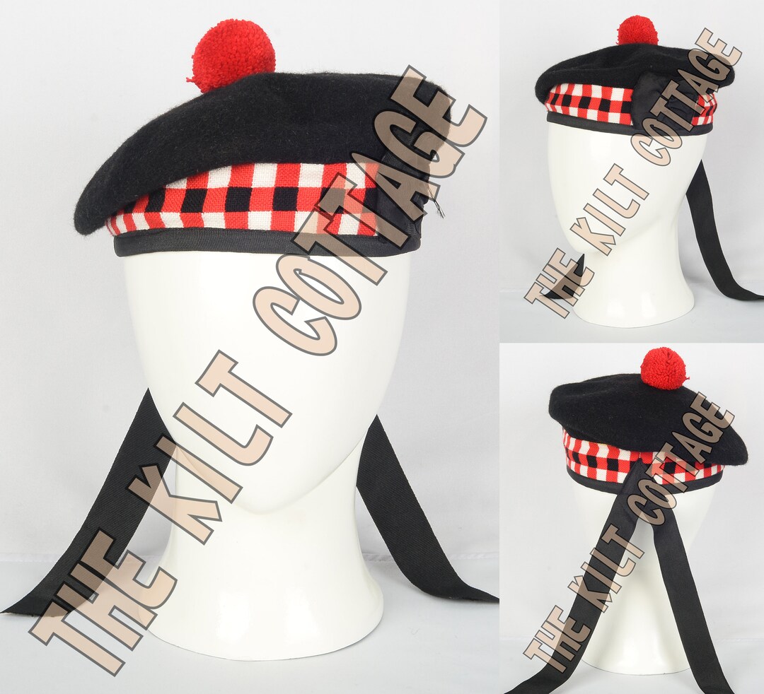 Black Balmoral Cap Red Black White Diced