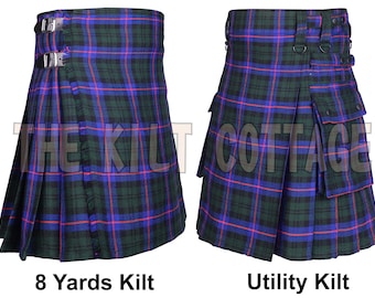 Armstrong Tartan Scottish 8 Yard Kilt - Traditional Utility Kilt for Men - 16 Oz Tartan - Highlander Cargo Pockets Handmade Kilt