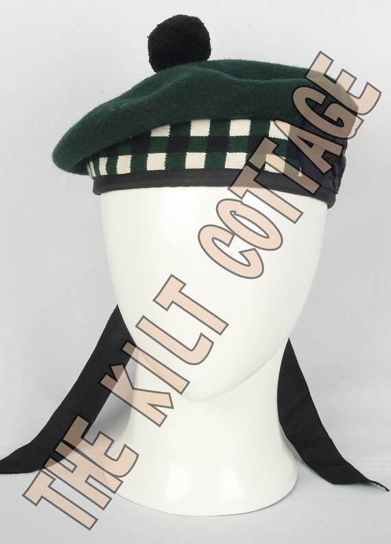 Scottish Balmoral Diced Bonnet Hat - KILT Cap - Green Cap  display picture 1