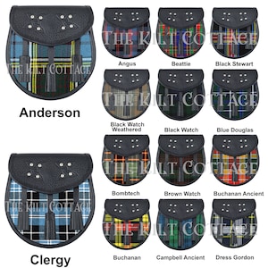 Scottish Day Sporran - Traditional Tartan Sporran - Handmade Leather Sporran - Premium Black Leather - Custom Made Kilt Sporran for Men