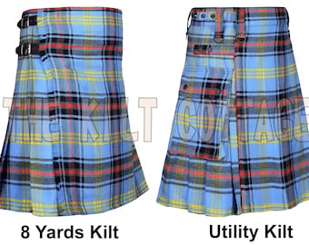 Bell of Borders Tartan Scottish 8 Yard Kilt - Traditional Utility Kilt for Men - 16 Oz Tartan - Highlander Cargo Pockets Handmade Kilt