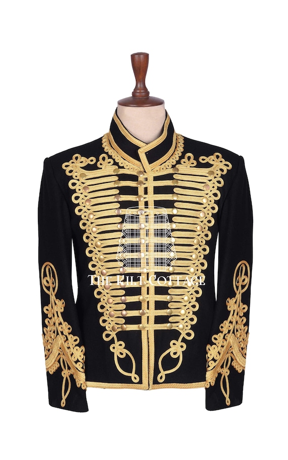 Black Wool Gold Braided Hussar Jacket - Military Uniform LARP