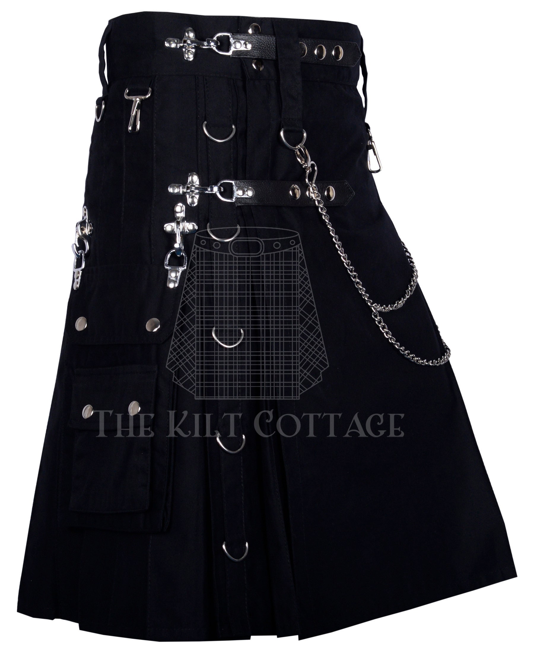 Utilty Goth Gothic Kilt Value Pack - Premium Black Cotton Utility Kilt - Punk Rock ...