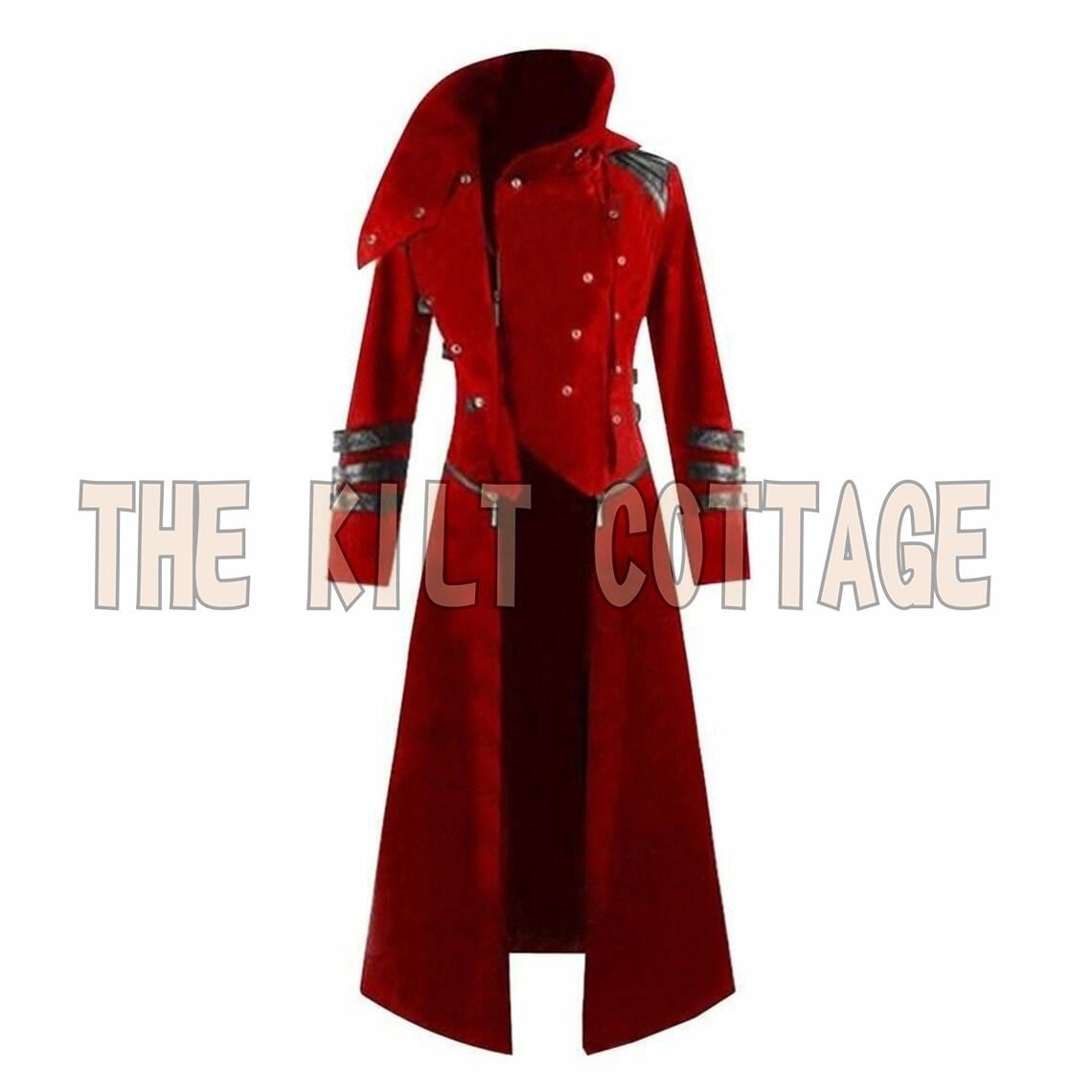 Red VELVET Customize Gothic Scorpion Coat - HANDMADE Mens Trench