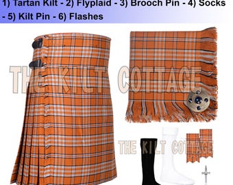 Scottish Tartan 8 Yards Kilt - Traditional Flyplaid with Brooch Pin - Higlanders Handmade Tartan Flashes - Kilt Pin & Socks - Made to Order
