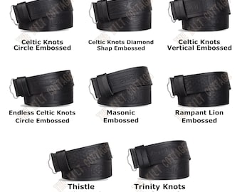 Scottish Embossed Black Leather KILT BELT - Custom Size Kilt Belt - Handmade 2.25 Inches Wide - Premium Quality Cowhide Leather Belt