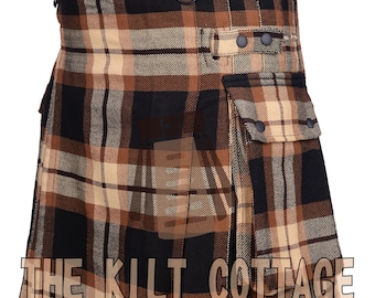 Traditional Scottish Kilt - Rose Ancient Tartan Utility Kilt for Men - Highlanders Casual Utility Kilt - Men's Cargo Pockets Tartan Kilt