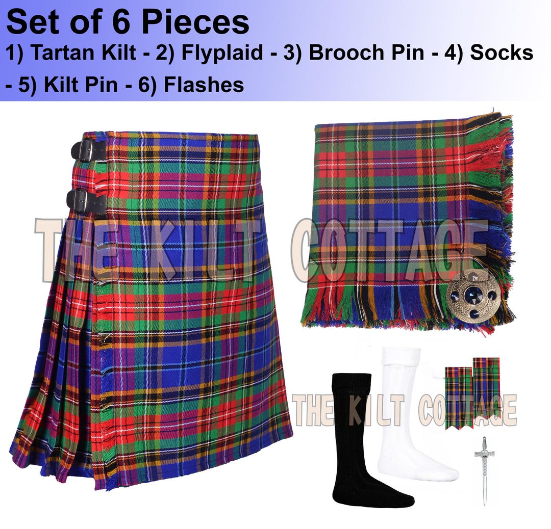 Scottish Tartan Yards Kilt Traditional Flyplaid With Brooch