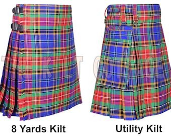 Beattie Clan Tartan Scottish 8 Yard Kilt - Traditional Utility Kilt for Men - 16 Oz Tartan - Highlander Cargo Pockets Handmade Kilt