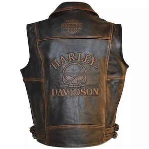 Gilet de motard en cuir véritable pour homme Harley Davidson, effet vieilli aux articulations des articulations