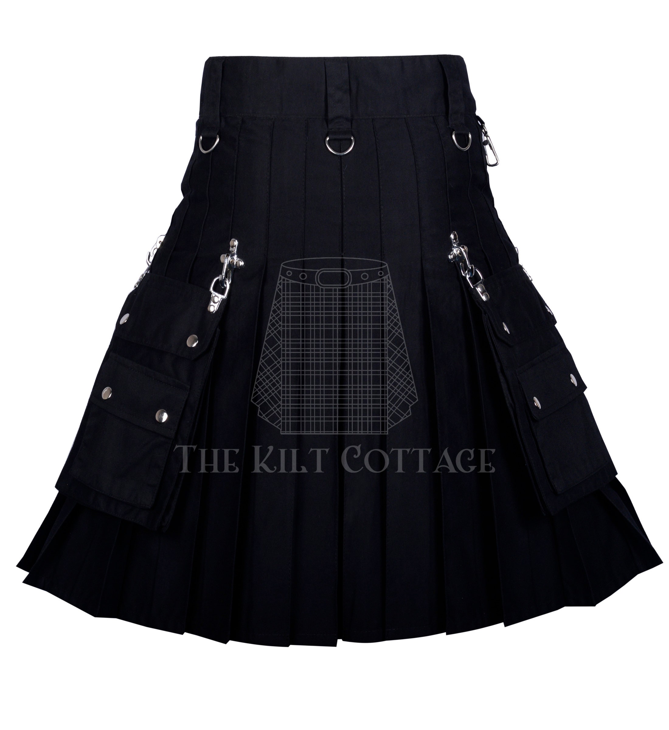Utilty Goth Gothic Kilt Value Pack - Premium Black Cotton Utility Kilt - Punk Rock ...