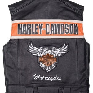 Gilet de motard en cuir véritable pour homme Harley Davidson, effet vieilli aux articulations, g