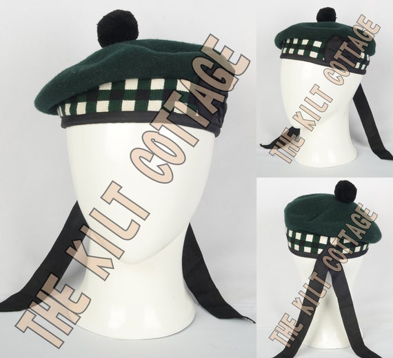6933 Balmoral Black Scottish Diced Kilt Beret Traditional Scottish Black Dicing Balmoral Hat for Pipe Bands main image 3