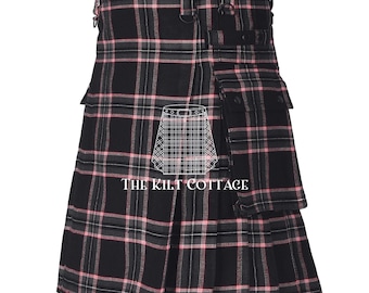 Witches Tartan Utility Kilt for Men - Traditional Highlanders Casual Utility Kilt - Mens Cargo Pockets Tartan Kilt for Men