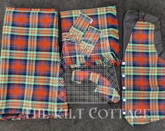 Scottish Men's Kilt Accessories Package - Traditional Tartan Fly Plaid - Military Piper Glengarry Caps - Scottish WaistCoat - Tartan Flashes