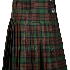 Kilt scozzese da 8 iarde scozzese da uomo con orologio marrone - Tasche rimovibili - Tartan da 16 Oz - Kilt Highlander tradizionale su misura -