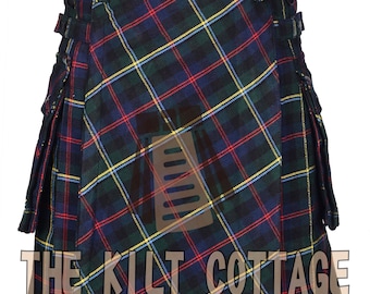Traditionell skotsk - Malcolm Scottish Bias Apron Tartan Utility Kilt - Korsförkläde Tartan Design Kilt - Cargo Fickor Handgjord herrkilt