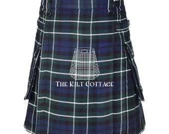 Graham Modern Tartan Utility Kilt for Men - Traditional Highlanders Casual Utility Kilt - Mens Cargo Pockets Tartan Kilt for Men