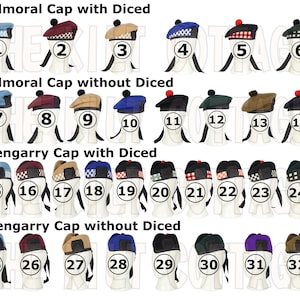 Gorra escocesa Glangerry - Sombrero tradicional Balmoral - Gorra militar británica 100 % lana - Gorra de kilt de las Tierras Altas - Gorra de regimiento - Gorra del ejército
