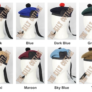 Scottish Balmoral Bonnet Hat - KILT Cap -  100% Wool British Military Cap - Made to Order - Highlander Traditional Cap - Regimental Hat