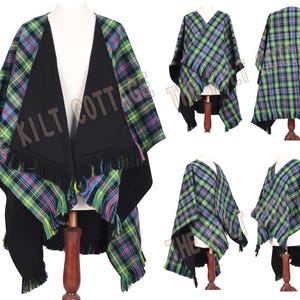Scottish TARTAN Winter Wrap - Handmade Winter Shawl for Women - Winter Cape  - Tartan Blanket Size 48 x 58 - 16 Oz Heavy - Fleece Lining