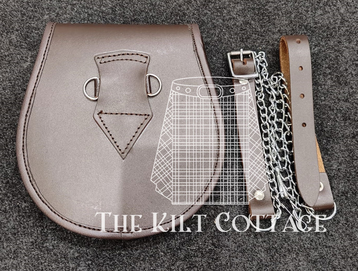 Schottisches Halbkleid Schwarz Doppelt Geprägt Leder Kilt Sporran | Day