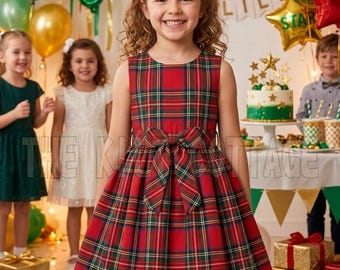 Schottisches Mädchen Ärmelloses Partykleid mit Taillenschleife - Outfit für die Geburtstagsfeier - Geschenk für Sie
