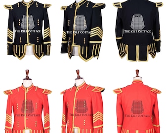 Scottish Piper Drummer Doublet Jacket - Military Tunic For Men - Bagpiper Marching Parade Jacket - Blazer Wool Gold Braided - Custom Made