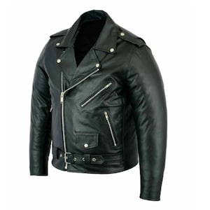 HANDMADE BLACK Synthetic Leather Motorcycle Jacket Gothic