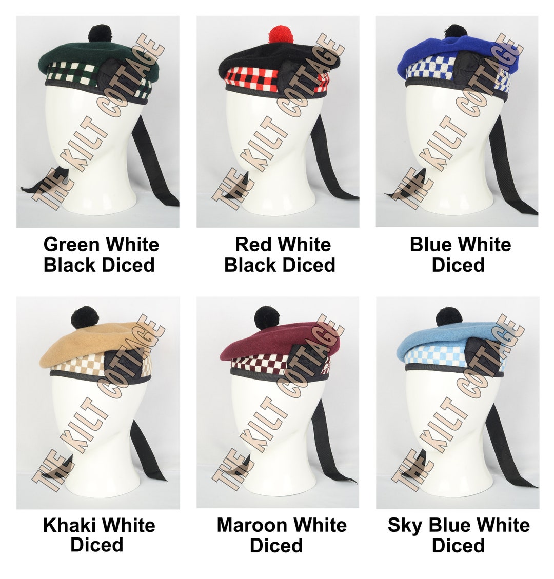 Dark Green Balmoral Cap White Dark Green Diced