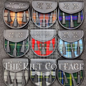 Scottish Day Sporran - Traditional Tartan Sporran - Handmade Leather Sporran - Premium Black Leather - Custom Made Kilt Sporran for Men