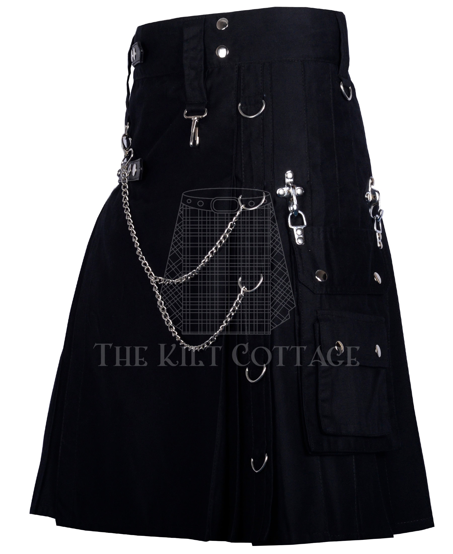 Utilty Goth Gothic Kilt Value Pack - Premium Black Cotton Utility Kilt - Punk Rock ...