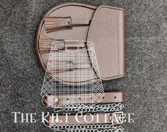 Stile Tradizionale Scozzese Semi-Dress Pelle Sporran con Tartan Front