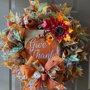 Fall traditional wreath, Autumn pumpkin door decor, farmhouse thanksgiving deco mesh wreath, fall wreath for front door pumpkin wall decor